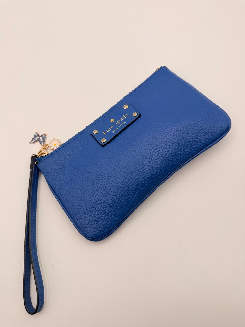 KATE SPADE New York Blue Pebbled Leather Wristlet Pouch Clutch Wallet Wristlet